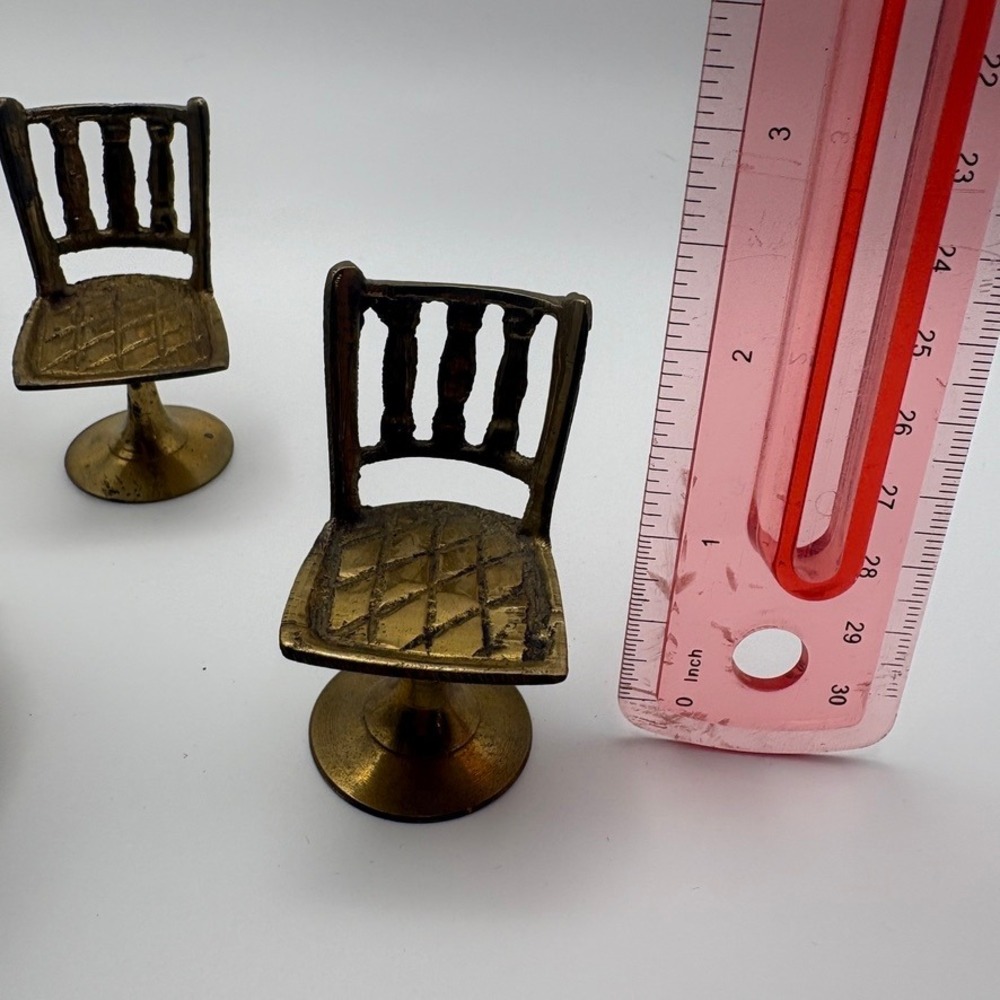 Vintage Miniature Brass Tea Coffee Set Table 4 Chairs Teapot 4 Cups Dollhouse - Picture 16 of 16